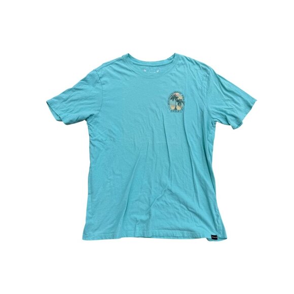 Hurley Mens Everyday Washed T-Shirt L 100% Cotton Turquoise Graphic Tee Palm Tre - Picture 1 of 6